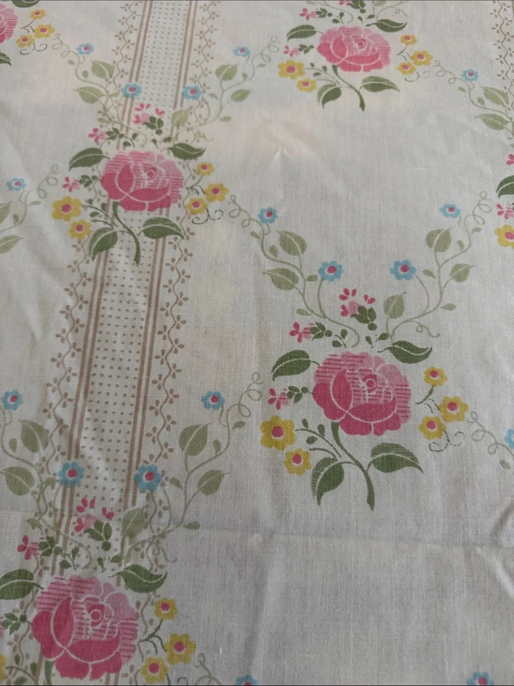 Vintage 70s Fieldcrest Floral Victorian Rose Boho Garden Cottage King Flat Sheet
